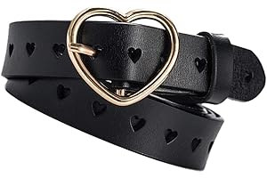 Dawwoti Women Hollow Heart Pin Buckle Belts Leather Waits Strap Adjustable Waistband