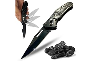 CAVECA Navaja Plegable Pequeña con Hoja de Acero Inoxidable y Mecanismo de Apertura y Seguro de Cierre, Liviana y Compacta Navaja de Bolsillo para Camping, Supervivencia, Caza, Pesca, Montaña.