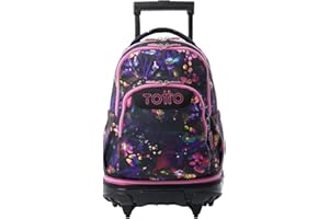 TOTTO - Mochila Escolar con Ruedas Desmontables, Modelo Tiza, Capacidad 26 L, Mochila PC 15.4", Bolsillo Botella, Manija Telescópica, Espaldar Ergonómico y Correas en S, Estampado Flower Galaxy