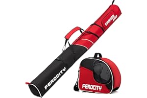 FEROCITY Set Premium di Borsa per Sci e Borsa per Scarponi da Sci per 1 Paio di Sci, Bastoncini, Scarponi, Casco | 180 cm | con Sacca a Coulisse e Tasca Laterale [053]