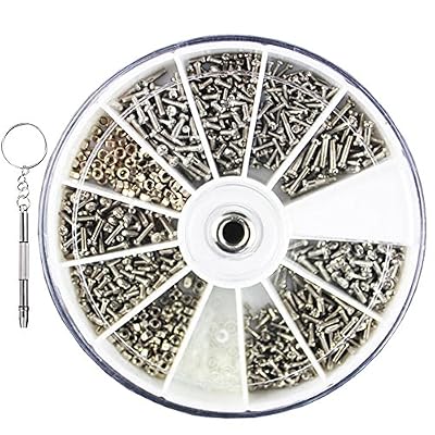 knowing 1200pcs Acier inoxydable Vis de réparation Set,Avec un petit tournevis,Assortiment de micro vis de réparation, Pour réparation de montre et lunettes,Boîte en plastique ronde