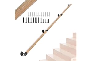 NARRA 305CM/10FT Round Wooden Handrail for Indoor Staircase Handrail,Wall Mount Support Stair Railings, Non-Slip Safety Corridor,Lofts,Patio,Guardrail Wood Hand Railings for Elderly,Children,Disable People