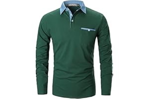 LIUPMWE Polo Manga Larga Hombre Camiseta Básica de Golf con Costuras de Invierno a Cuadros Clásicos de Algodón