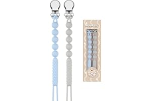 Kowlone Catenella Portaciuccio Silicone Ciuccio Clips Catena Succhietto per Ragazzi Ragazze Regalo Nascita Battesimo Baby Compleanno Natale 2 Pezzi(Blu,Grigio)