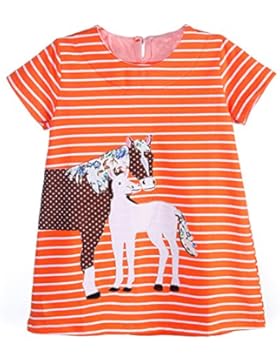 Kaily Mädchen Baumwolle Cartoon Kurzarm T-shirt Kleid