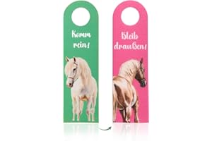 TUTUKYLE Bitte Nicht Stören Schild Pferd-Motiv, 2stück Originelles Türanhänger aus Filz mit Spruch Bleib Draußen - Komm Rein, Türschild Kinderzimmer Deko die Türklinke, Pferde Mädchen Geschenk Teenager Ideal