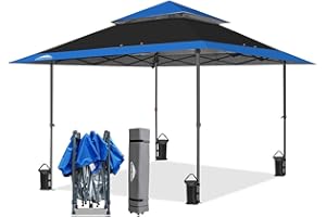 EAGLE PEAK Tonnelle de Jardin 4 x 4 m Extérieur avec l’évent Double Toit Imperméable pour Pavillon Tente de réce (Noir/Bleu)