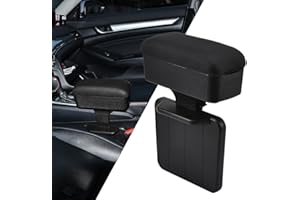 JSCARLIFE Car Armrest Storage Box, Adjustable Central Console Heightening Pad with Cup Holder, PULeather Seat Gap Organizer Elbow and Forearm Wrist Support for Most Vehicles (Black)