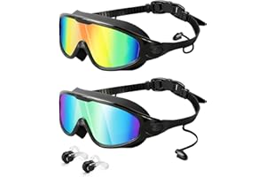 Lorrtta Lot de 2 paires de lunettes de natation à vision large, anti-buée et protection UV, lunettes de natation transparentes pour adultes et femmes, sans fuite, lunettes de natation pour adultes et