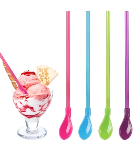 25 stuks rietjes, lepels, plastic, kleurrijk, slush-rietjes met 2 rietborstels, herbruikbare rietjeslepels, PP-rietjes, lepelrietjes, drinklepel, plastic voor cocktails, smoothies, milkshakes