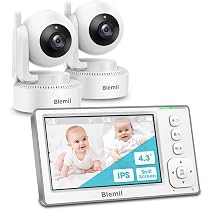 Babyphone Vidéo Blemil 2 Caméras - Écran 6 Pouces IPS, Vision Nocturne, Autonomie 29h