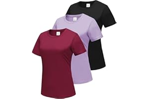 DMVOD 3er-Pack Baumwoll-T-Shirts mit Langen/kurzen Ärmeln, Workout-Oberteile für Damen, Basic-T-Shirt mit Rundhalsausschnitt