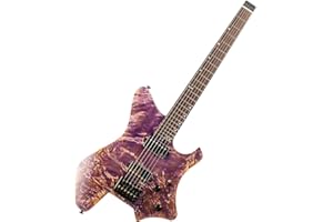 EART Headless Guitar Fixed Bridge 6 String Electric Guitar for Beginners, Stainless Steel Frets H-H Pickups Right-Handed Solid Body Guitar Purple