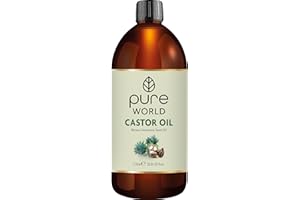 Pure World Natural Castor Oil 1 Litre 1000ml. Cold & Freshly Pressed 100% Pure and Undiluted Hexane Free for Eyebrows, Nails, Beard, Hair, Eyelash Growth Cruelty Free Food Grade