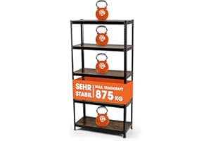 ‎EASYMAXX EASYmaxx Standregal Industrie Design, 180x90x40 cm | Bücherregal mit 875 kg Traglast | Lagerregal - 175 kg/Ebene | stylishes Regal - 5 verstellbare Ablagen für mehr Ordnung in Wohnzimmer, Küche, Büro