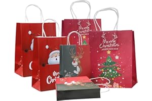 CattleyaHQ Świąteczne torby na prezenty, świąteczne torby papierowe z uchwytem, dekoracyjna torba na Boże Narodzenie, zakupy, imprezę (2 rozmiary, 9 sztuk)