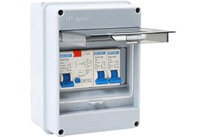 STEEIRO 2 Way Garage Consumer Unit, IP65 Protection Garage Caravan Consumer Unit, 40A 30mA RCD 2MCB 6A+16A, Circuit Breaker, Anti-Leakage Fuse Box for Garages, Caravans, Workshops, Outbuildings