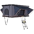 Waterproof Hard Shell Roof Tent 2.1m/6.9ft, SUV Camping Rooftop Tent with Retractable Ladder and Solar Emergency Light, Sunroof Tent for Overland SUV, Truck, Vans