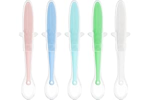 Clundoo 5 Stück Babylöffel mit Weicher Spitze, Baby Fütterlöffel aus Extra Weich Silikon, BPA frei Kinder Besteck Esslöffel für Baby Kleinkind Säugling Kinder