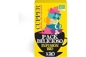 CUPPER - Pack Sabores Deliciosos Variados - Estuche con 20 Bolsitas de Infusiones Ecológicas - Vegano - Incluye 5 Variedades Diferentes - Ideal para Preparar con Agua Caliente
