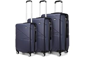 KONO Set Valige Rigide di Alta Qualità, Leggera e Resistente Valigia con 4 Ruote Girevoli (Marina Militare, Set da 3 pezzi)