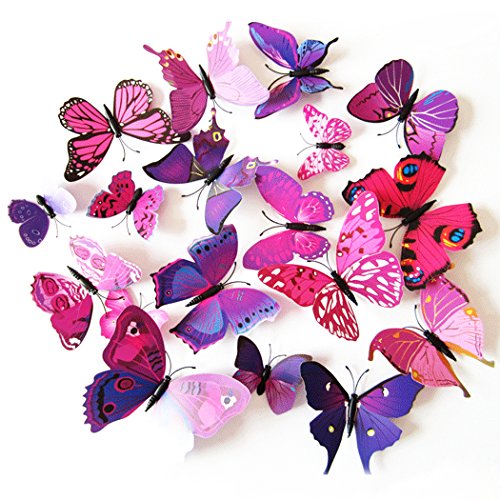Yimmi 24 Stück 3D-Aufkleber Schmetterlings-DIY Wand-Aufkleber-Ausgangsdekor Whiteboard Magnete