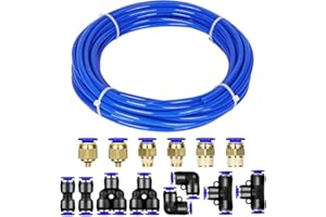 ANOMM Tubo Pneumatico PU 6mm OD 4mm ID, 10M Tubo Compressore Aria, con 14 Pcs Pneumatico Attacchi Rapidi, Blu