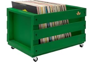 SONESTA - Cassetta Dischi Vinile in Legno - Scatola portaoggetti di vinili con ruote per 80-100 dischi LP - Cassa di stoccaggio vintage per vinili a 33 giri LP | Record Box XL - 46x33x26cm