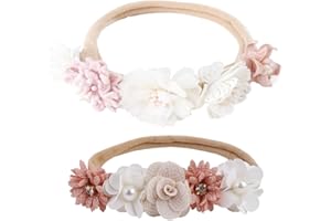 QEQSHQO 2 Stücke Baby Haarband, elastisches Haarband, Haarschmuck, für Neugeborene Kleinkinder, Baby Mädchen Stirnbänder, Weiche Neugeborene Kleinkind Haarschmuck