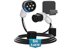 EVPEIWE 3.6kW 16A Tipo 2 Cable de Carga para Coche Eléctrico Monofásico 5M Tipo 2 a Tipo 2 Cargador EV Cable para Vehículos Eléctricos IEC 62196-2 & PHEV con Bolsa de Transporte, IP55