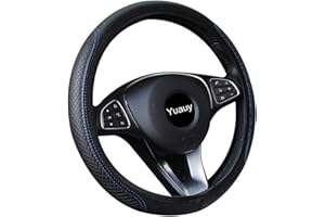 Yuauy Microfiber Leather Steering Wheel Covers Anti-Slip Universal Car Steering Wheel Cover (Black&Blue)