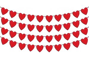 ZMUPL Red Heart Hanging Garlands Valentines Decorations Romantic Love Heart Banner Felt Heart Ornaments Home School Room Wall Ceiling Decor Valentines Day Wedding Engagement Anniversary Party Supplies
