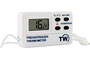 THERMOMETER WORLD Termometro digitale per congelatore o frigorifero, con allarme per temperatura minima e massima, cavo di 1,2 m