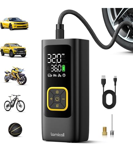 Gonfleur Pneus Portable 150 PSI Avec Arrêt Automatique – Pompe électrique Rapide, Power Bank Et LED | Pour Voiture, Vélo, Ballon