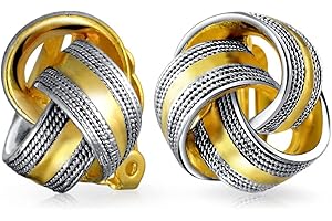 BLING JEWELRY Orecchino A Clip Stile Bottone Nodo D'Amore Intrecciato Con Cristalli Pavé Per Donne Senza Orecchie Forate Tono Oro Rosa Placcato Argento