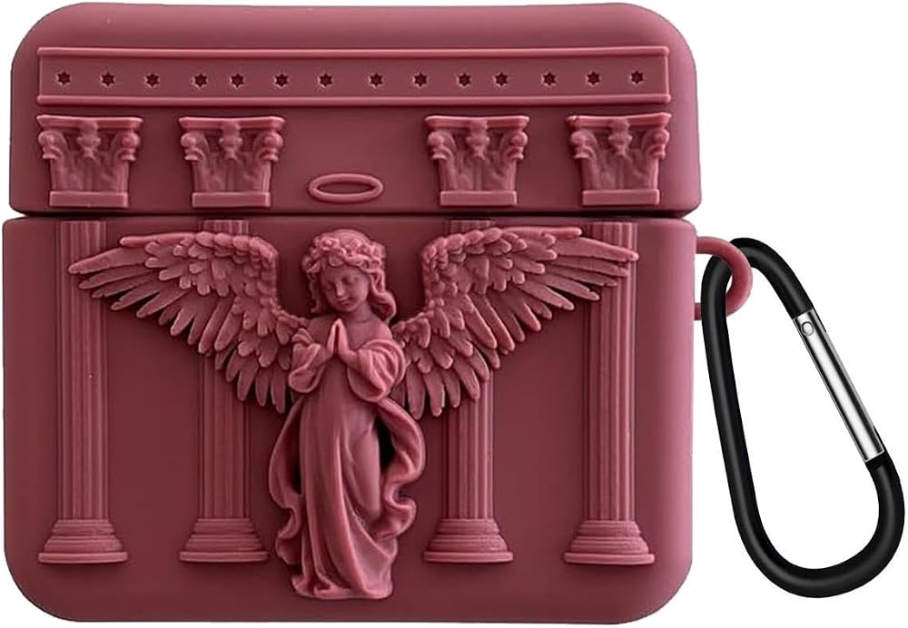Microsonic Airpods Pro 3 için Kılıf Cartoon Figürlü Silikon Praying Angel Bordo [AirPods Pro 3 ile Uyumlu Kılıf - Bordo - Lacivert]