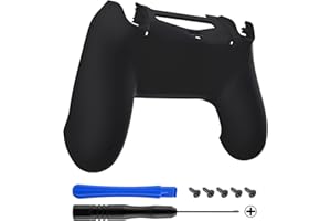 eXtremeRate Black Bottom Shell, Soft Touch Back Housing Case Cover, Game Improvement Replacement Parts for Playstation 4 PS4 Slim Pro Controller JDM-040, JDM-050 and JDM-055