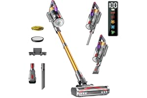 KISSOF Aspirapolvere Senza Fili, 600W/48KPA 75 Mins,Scopa Elettrica Senza Fili a Doppia Impugnatura, Aspirapolvere Verticale Antigroviglio con Display a LED, Altamente Adatto per Tappeti/Pavimenti/Capelli
