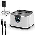 Hard Drive Enclosure, USB 3.0 to SATA III Mini Dual Bay External Hard Drive Docking Station, Aluminum Hard Drive Docking Station, for 2.5/3.5 inch HDD SSD, Support Offline Clone, Hot Pluggable, UASP