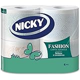 Nicky Fashion - 4 Rotoli di Carta Igienica, 165 Soffici Fogli a 4 Veli, 3 Diverse Texture e Colori, Delicato Profumo di Talco