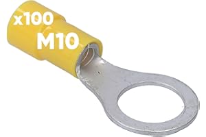 Kalitec RKSGM10 - Terminales de cable de anillo (100 unidades, 4-6 mm², aislados, M10, amarillo, cobre, cuello de PVC, para conectar cables o trenzas, terminales de cable, conector de cable, protege