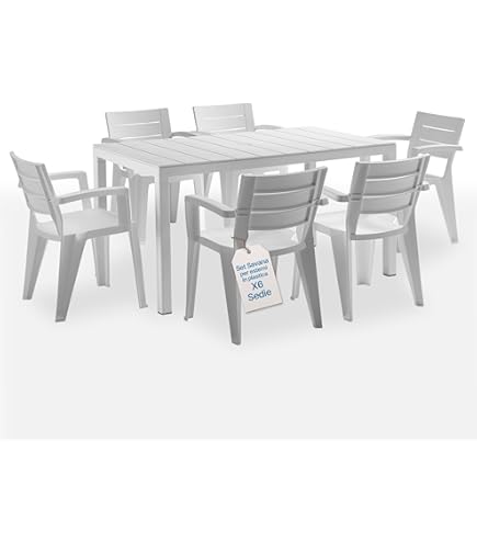 Set Giardino Tavolo E 6 Sedie SIEDITI - Tavolo In Ferro Con Top Legno, Sedie In Resina Impilabili - Foto 6