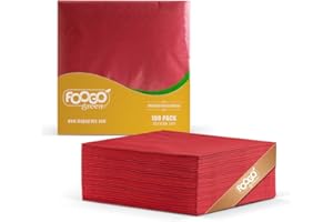 FOOGO Green 100pcs Elegant Red Paper Napkins, FSC® Certified, 33 x 33 cm, 2 Ply Strong Serviettes, Fully Home Compostable, Super Soft Paper Tissues, Cocktail Disposable Napkins