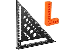 QJFHURB 2 pezzi Squadra Da Falegname Professionale Carpentiere Misura Triangolare Strumenti Righello In Lega Di Alluminio Squadrette Da Carpenteri Goniometro Attrezzi Righello Combinato Guida E Goniometro