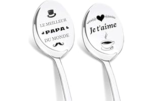 DIKARIYA Cadeau Papa, Cadeau Fete des Peres Idee, Cadeau Papa Anniversaire, Cuillères à Dessert, Cuillères Gravées au Laser-Meilleur Papa du Monde, Je t'aime Papa, Cuillère à Café Cadeau Grand Pere