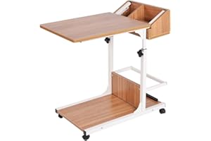 ‎SOGES soges Beistelltisch Pflegetisch Hochverstellbarer Computertisch Laptoptisch PC Notebook Tisch Laptopständer Notebookständer mit Rollen und Stauraum für kleinen Artikeln,Oak