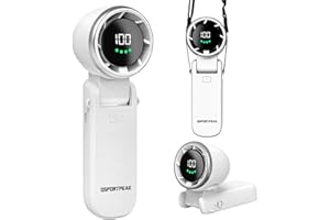 QSPORTPEAK Ventilador Portátil de Mano,Mini Ventilador Turbo Ajustable de Velocidad (1-100),USB y Motor sin Escobillas,ventilador Plegable de Escritorio/Cuello/Bolsillo,para Al aire libre-Blanco