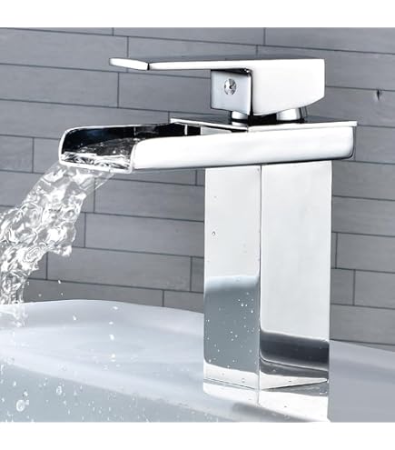 Wasserhahn Wasserfall Modus GLHLPR LED Wasserhahn Wasserfall Led Glass Waschtischarmatur Mit RGB 3 Farbewechsel Beleuchtung Bad Armatur Einhebelmischer Für Badezimmer Waschbecken WC 4 Mode Faucet