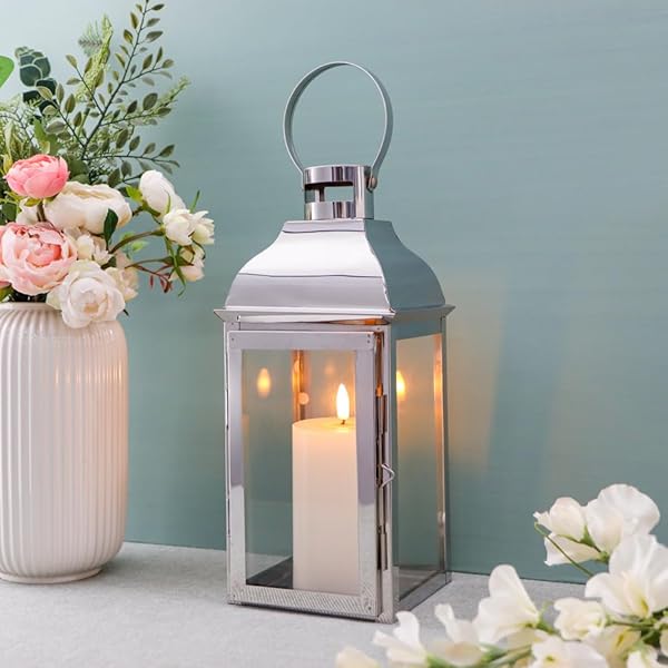 Lights4fun Outdoor Medium Floor Lantern White Metal 40cm