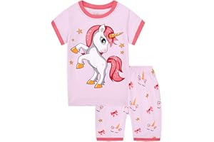 MIXIDON Bambine Giraffa Pigiama Corto 2 Pezzi da Bambina 100% Cotone (Taglia 2-10 Anni)